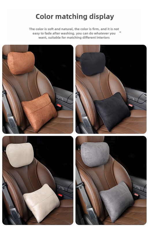 Coffee/Brown Luxury Eco-Friendly Suede Car Headrest and Lumbar Cushion Set – Ergonomic Support, All-Season Comfort, Adjustable Straps, and Durable Design for Cars, Office, and Home Use